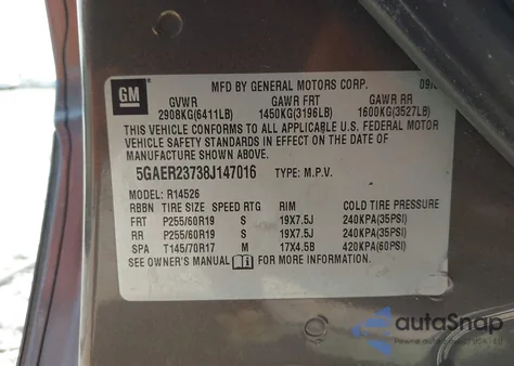 2008 Buick Enclave Cxl from USA, damaged, VIN 5GAER23738J147016